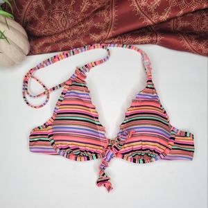 Victoria's Secret Halter Bikini Top Pink Stripes Size 32A